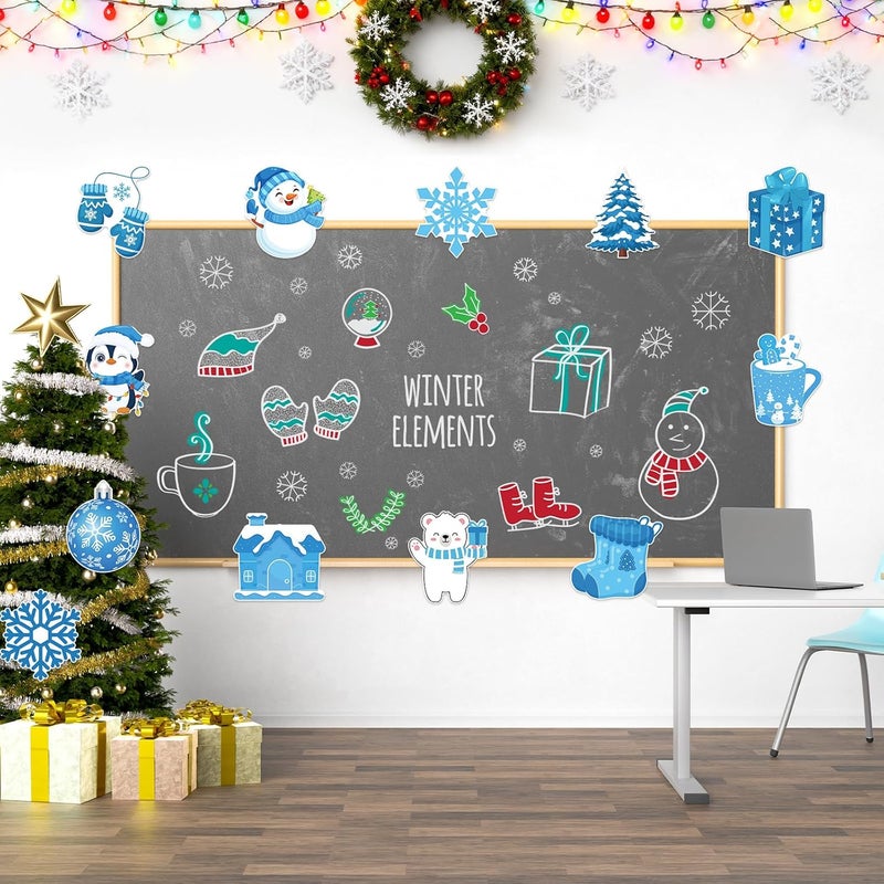 Machomby 48 Pcs Winter Paper Cutouts, Cute Snowflake Penguin Snowman Cutouts Winter Bulletin Board Decorations for Home School Classroom Christmas Holiday Party Chalkboard Window Wall Decor - Image 4